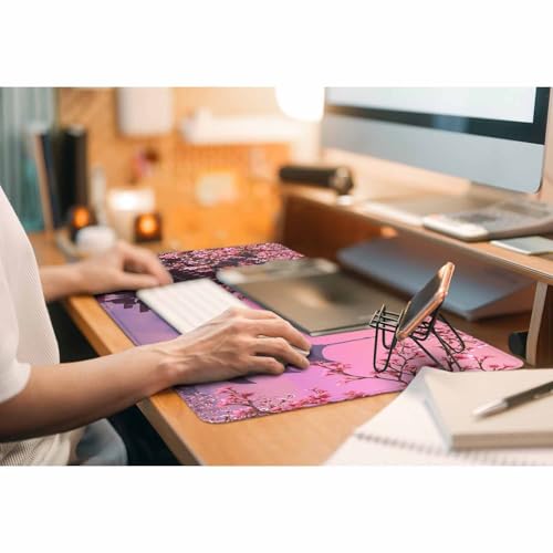Cherry Blossoms Tree Mouse Pad Japanese Mount Fuji Spring Landscape Keyboard Mat Large Gaming Mousepad for Desk,Office,Bed 35.4"X15.7" - color: Cherry Blossoms tree