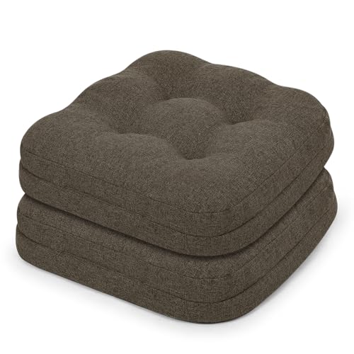 baibu Set of 2 Dining Chair Cushions, Dual-Layer Patent Design Memory Foam Kitchen Chair Cushions, Non-Slip Seat Pads with Ties, 16.5 x 16.5 x 3.5in, 2 Pack, Dark Brown - color: Brown, size: 2 Count (Pack of 1)