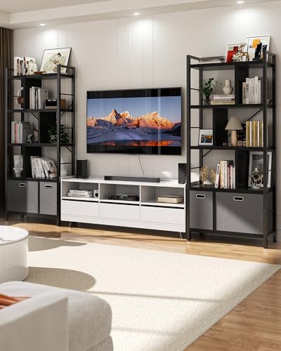 Armocity Bookshelf with Drawers - 5 Tier Tall Bookcase Geometric Modern Book Shelf Display Standing Bookshelves with Storage for Living Room, Bedroom Home Office, Black - color: Black