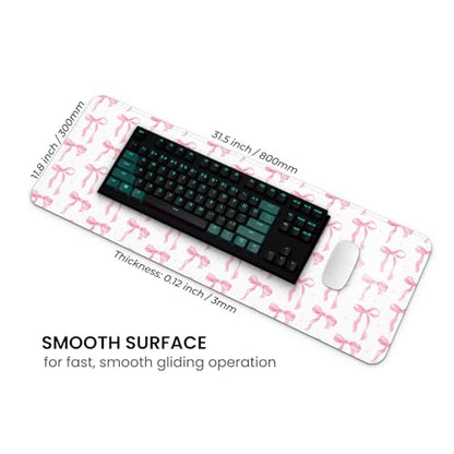 MAY FLOWER Gaming Mouse pad, Large Laptop Mousepad, Full Keyboard Mat, Long Computer Mouse Mat for Home and Office, Anti-Slip Rubber Base, 31.5 x 11.8 Inches (Coquette Bow) - color: Coquette Bow