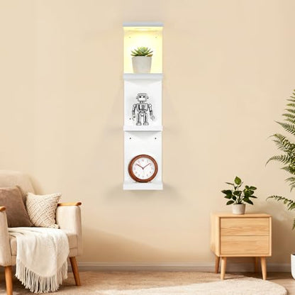 LinTimes 4-Tier LED Wall Shelf with Remote Control, White Floating Shelves Unit, Wall Mounted Display Storage - size: 4 Tier