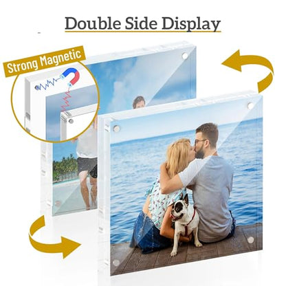ATZYmolin 5x5 Acrylic Picture Frame 3 Pack, 20mm Thick Magnetic Double Sided Display 20% Thicker- Frameless Clear Transparent Photo Frame for Desktop/Tabletop, Self Standing with Microfiber Cloth - size: 5x5"
