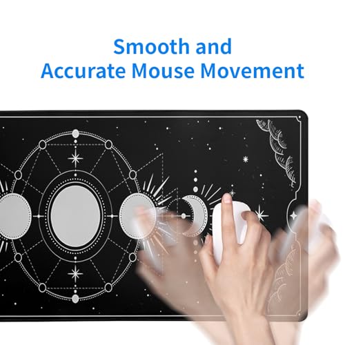 Sun Moon Gaming Mouse Pad Black Large Mouse Pad for Keyboard and Mousepad Desk Mat with 3mm Non-Slip Base and Stitched Edge for Gaming and Office Computer Mat Protector Mat 27.6x11.8 Inch - color: Sun Moon