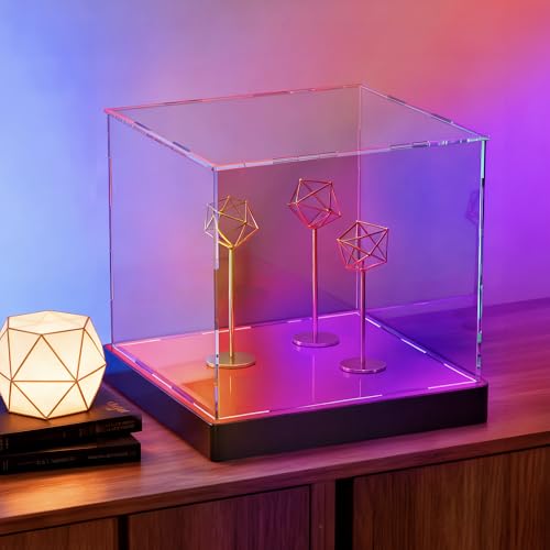 Light Up Acrylic Display Case with RGBW LED Lights, USB Powered with Switch Panel & App Control, Clear Collectible Display Box for Figures, Artworks , Collectables & Trophy, 8x8x8 Inch - size: 8''(L) x 8''(W) x 8''(H)