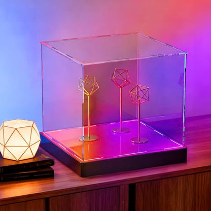 Light Up Acrylic Display Case with RGBW LED Lights, USB Powered with Switch Panel & App Control, Clear Collectible Display Box for Full Size Basketball, Collectables & Trophy, 12x12x12 Inch - size: 12''(L) x 12''(W) x 12''(H)
