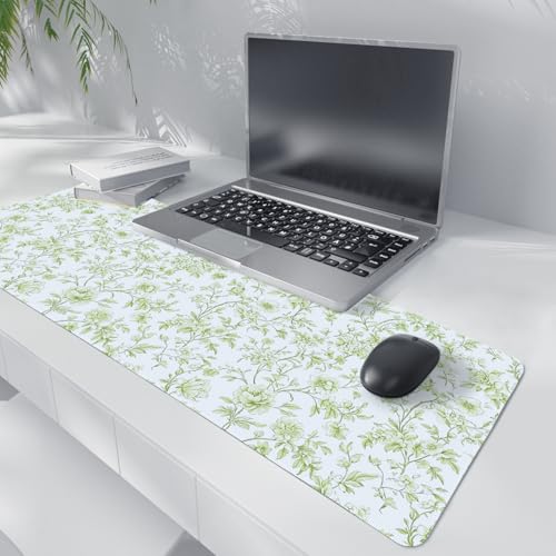 Sage Green Chinoiserie Mouse Pad,Vintage Light Green Floral Desk Mat,XL Large Vintage Flowers Preppy Mouse Pad,Girly Laptop Desk Mat for Dorm Home Office Decor,31.5x11.8 Inch - color: XL Sage Green