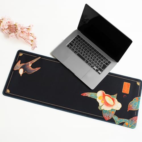 BELLEMOND Japanese Art Desk Mat | Large 31.5x11.8in Anime Mouse Pad for Keyboard & Mouse | Non-Slip Base, Water-Repellent | Original Japanese Design | Camellia Silence - color: Camellia Silence