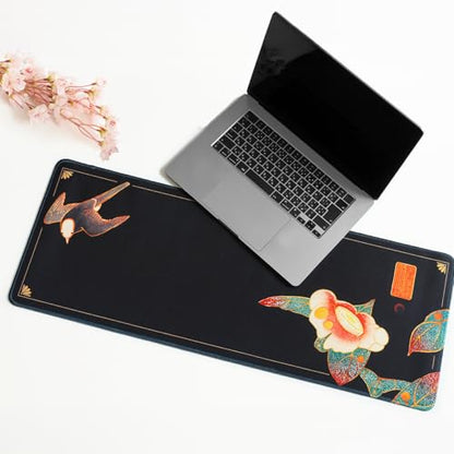 BELLEMOND Japanese Art Desk Mat | Large 31.5x11.8in Anime Mouse Pad for Keyboard & Mouse | Non-Slip Base, Water-Repellent | Original Japanese Design | Camellia Silence - color: Camellia Silence