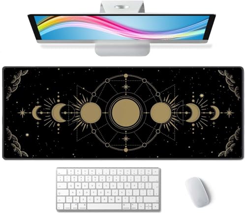 Moon Phase Extended Big Mouse Pad Large,XL Gaming Mouse Pad Desk Pad,31.5x11.8inch Long Computer Keyboard Mouse Mat Mousepad with 3mm Non-Slip Base and Stitched Edge for Home Office Work - color: Moon phase
