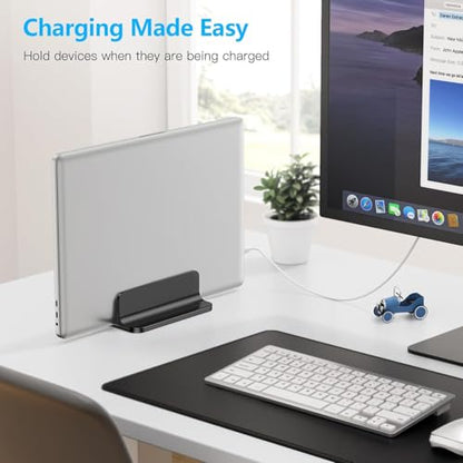 OMOTON Vertical Laptop Stand Holder, Desktop Aluminum Stand for MacBook with Adjustable Dock Size, Fits All MacBook, Surface, Chromebook and Gaming Laptops (Up to 17.3 inches),Black - color: Black