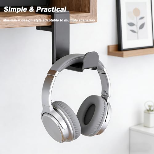 Universal Headphone Stand & Headset Holder - 360° Swivel Under Desk Headphone Hook with Cable Management Clip (Black) - color: Black