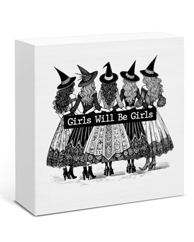 Funny Witchy Decor, Witchy Gifts for Women Friends, Girls Will Be Girls Wooden Sign, Spooky Decorations Home Decor for Desk Table Shelf - color: Girls
