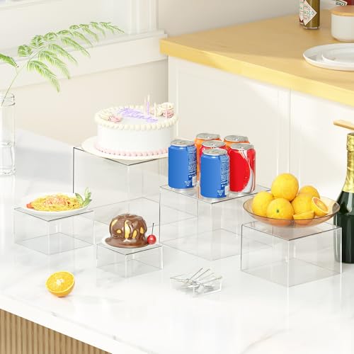6 Pcs Clear Acrylic Boxes for Display as Buffet Risers and Stands, Food Risers for Party, Table, Stands, including 8", 7", 6", 5", 4", 3" (Small, 6Pcs, Clear) - size: Small, 6Pcs, Clear