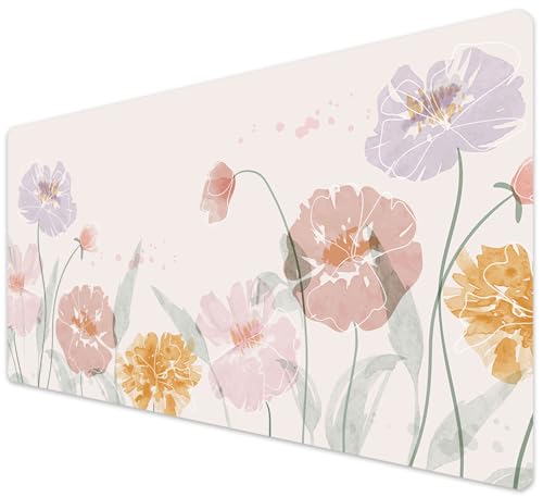 French KOKO Desk Mat, Large Desk Pad Large Mouse Pad Cute Big Desk Pad XXL Extended Gaming Mouse Pad for Desk Rubber Base Mousepad Mat for Work Game Girls (Soft Flowers, 36" x 16.5") - color: Soft Flowers, size: 16.5" x 36"