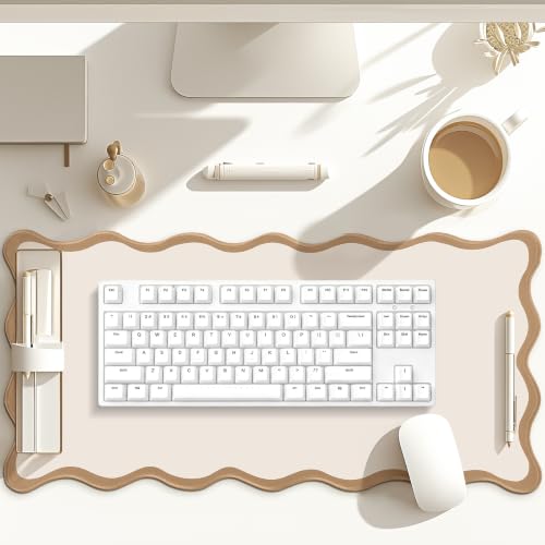 Hahafelt Scalloped Desk Mat Large Desk Pad Cute Coquette Table Mat Back to School Preppy Table Make up Pad Nonslip Graduation Gift with Stitching Waterproof Gaming(Beige,31.5 x 15.8 Inches) - color: Beige, size: 31.5 x 15.8 Inches