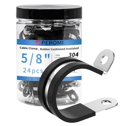 5/8" Cable Clamps, 24PCS, 304 Stainless Steel | Rubber Cushioned Insulated, Loop Pipe Wire Clamps, Riveted Reinforce, For Automotive, Plumbing, Kennel & Hose Securing - size: cable clamp-5/8"(16mm) 24pcs