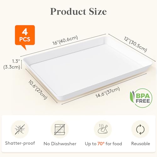 Lifewit 4 Pcs Extra Large Serving Tray for Party, 16" x 12" Reusable Plastic Food Serving Platter for Dessert, Fruit, Cookie, Appetizers & Charcuterie, BPA-Free White Catering Trays for Buffet Display - size: Extra Large (16" x 12")