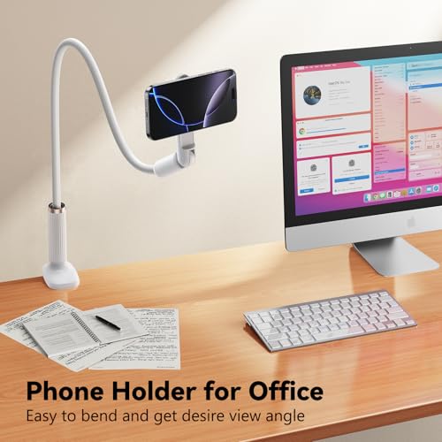 Magnetic Gooseneck Phone Holder for Bed, Flexible Long Arm Cell Phone Stand with Clamp Mount, 900° Rotation Overhead Phone Mount for Bedside, Headboard,Desk, Compatible with iPhone 17 Pro Max - size: 35.43'' Length-Magnetic