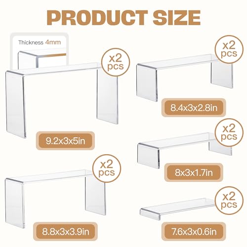 Goabroa 2 Sets 10 Pcs Clear Display Risers, Rectangular (7"-8"-9" L) Risers Display Stands, Table Stands for Jewelry, Cupcake, Perfume, Figures - color: Clear, size: Regular 2 Sets (10PCS) Rectangle