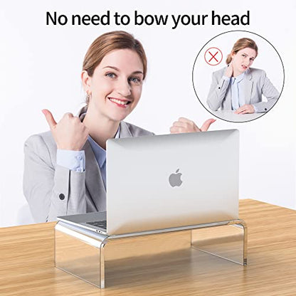 Acrylic Monitor Stand Riser Clear Laptop Stand Riser L15 xW7.5 xH4 | PC Holder, Compatible with All Notebooks and Monitor, Decoration for Office & Home,White Aesthetic Design, Office Supplies - size: 15''