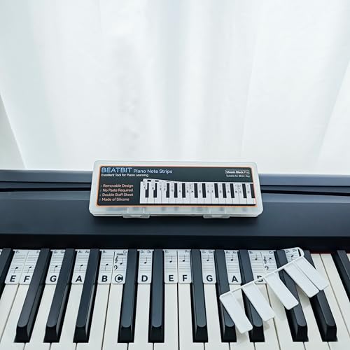 BEATBIT Piano Notes Guide for Beginner, Removable Piano Keyboard Note Labels for Learning, 88-Key Full Size, Made of Silicone, No Need Stickers, Reusable and Comes with Box (Classic Black Pro） - color: Black, size: Pro
