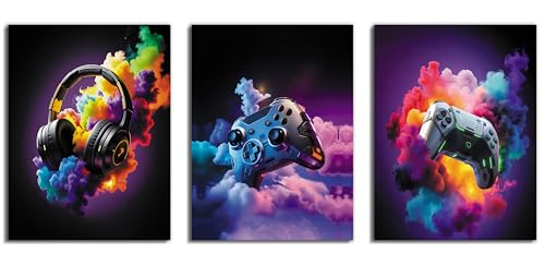 TimAsh Framed Gaming Room Decor Canvas Wall Art Set of 3 Gamepad Headphones Wall Decor Video Gaming Esports Theme Picture Prints for Teen Boys Game Room Play Room Kids Bedroom 16L x 12W - size: 16L" x 12W"
