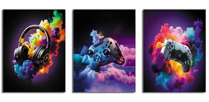 TimAsh Framed Gaming Room Decor Canvas Wall Art Set of 3 Gamepad Headphones Wall Decor Video Gaming Esports Theme Picture Prints for Teen Boys Game Room Play Room Kids Bedroom 24L x 16W - size: 24L" x 16W"