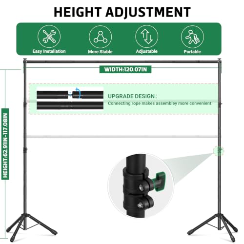 3-in-1 Adjustable Backdrop Stand 10 x 10 FT, Portable Photography Background Stand Kit with Carrying Bag, 6 Clamps & 2 Sandbags for Studio, Party, Video, Banner Display - color: Black, size: 10x10 ft