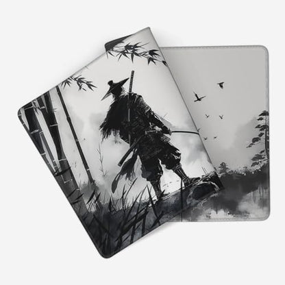 Extra Large Gaming Mouse Pad, Samurai and Bamboo Forest Japanese Style, Non-Slip Rubber Base, Stitched Edges, 35.4 x 15.7 Inches - color: Samurai & Red Sun