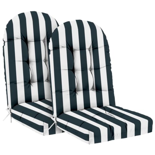 Outdoor Adirondack Chair Cushions Set of 2, 44x19x4 Inch Rocking Chair Cushion, High Back Patio Soft Seat Pad with Ties, Indoor Outside Use, Dark Blue Stripes - color: Dark Blue Stripes, size: 44x19x4 Inch