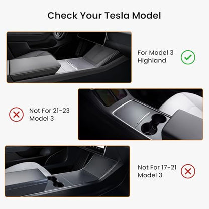 BANKKY 6PCS Center Console Organizer Tray for Tesla Model 3 Highland 2024 2025 Car Accessories with Armrest Storage Tray, Hidden Storage Box, Cup Holder Insert, Camera Privacy Cover, Glove Box Hook - size: 6PCS (24-26) Model3 Black