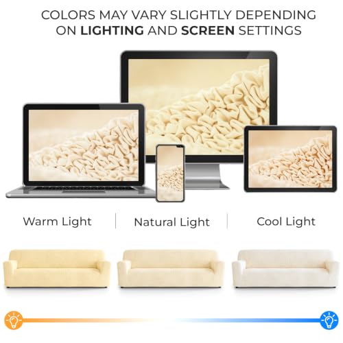 Premium Stretch Couch Covers for Sofa - Sofa Chair Cover Washable, Dogs & Pets Friendly - Elastic Polyester Loveseat Slipcovers - Non-Slip Love Seat Couch Covers - Cream (86"-120" Wide) - color: Cream, size: 86"-120" Wide