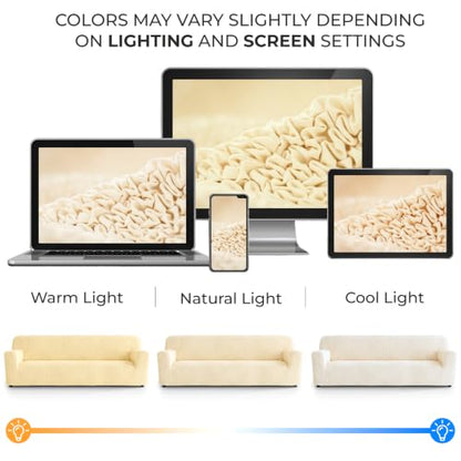Premium Stretch Couch Covers for Sofa - Sofa Chair Cover Washable, Dogs & Pets Friendly - Elastic Polyester Loveseat Slipcovers - Non-Slip Love Seat Couch Covers - Cream (86"-120" Wide) - color: Cream, size: 86"-120" Wide