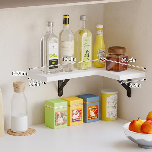 Fixwal Floating Shelves for Wall Set of 5, Rustic Wood Wall Mounted Corner Shelf for Bathroom, Kitchen, Bedroom, Home Decor, Laundry Room, Living Room (White) - color: 5-white