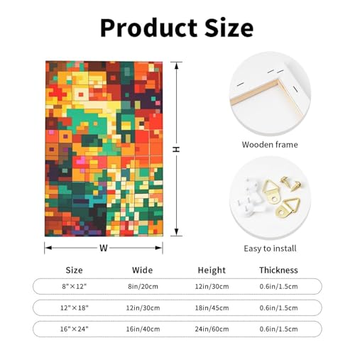 Pixel Art Pattern Wall Art Posters Modern Prints Painting Framed Pictures Artwork Decoration For Living Room Kitchen Bathroom Office Ready To Hang 12"X18" - size: 12"x18"
