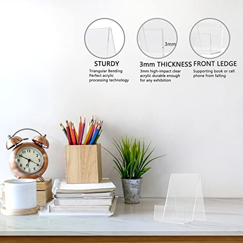 10PCS 4" x 3" Acrylic Book Display Stand Clear Easel with Ledge Tablet Holder for Displaying Books, Pictures, Notebooks, CDs, Artworks, etc (Small(10 Pack))
