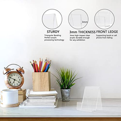 10PCS 4" x 3" Acrylic Book Display Stand Clear Easel with Ledge Tablet Holder for Displaying Books, Pictures, Notebooks, CDs, Artworks, etc (Small(10 Pack))