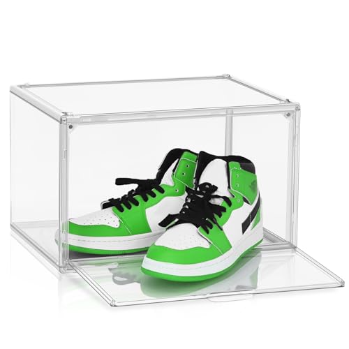 Clear Acrylic Shoe Box Size 14, Stackable Everyday Footwear Storage | Fits size 14 sneakers,casual shoes and athletic footwear. Clear acrylic design with magnetic door & dustproof storage.1 Pack - color: Clear, size: Large