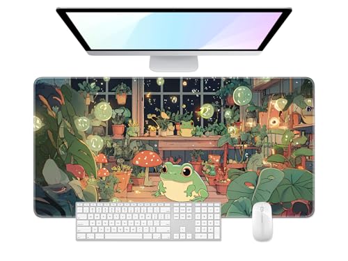 Desk Pad, 32" x 16" XXXL Extended Large Gaming Mouse Pad, Desktop Decor Desk Mat, Men Women Office Supplies and Accessories, Cute Anime Mouse Mat for Laptop & Keyboard, Happy Frog - color: Anime Happy Frog