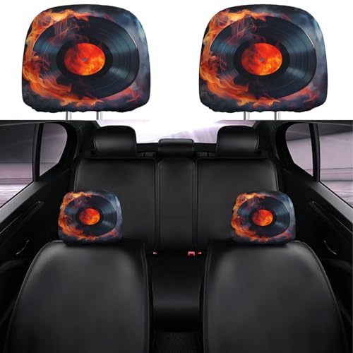 Dujiea 2 Pack Fire Record Music Lover Car Headrest Covers, Universal Soft Car Seat Head Rest Cover Protector, Vehicle Accessories Fabric Headrest Cover for Cars Vans Trucks - color: Fire Record Music Lover