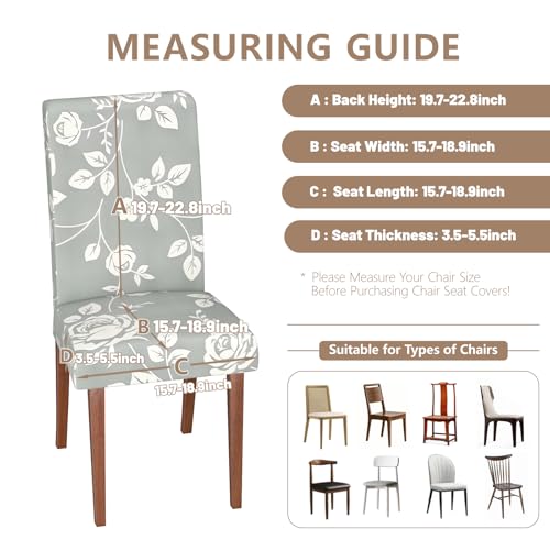 Stretch Dining Chair Covers Set of 2,Floral Print Chair Covers,Soft Removable Washable,Pet Friendly Furniture Protector,Universal Chair Slipcovers for Home, Kitchen,Ceremony Dining Room Seat - color: A-gray- Rose Vine Pattern, size: 2PCS