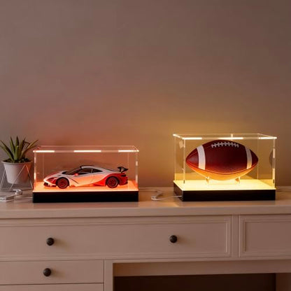 Light Up Acrylic Display Case with RGBW LED Lights, USB Powered with Switch Panel & App Control, Clear Collectible Display Box for Figures, Dolls, Collectables & Toys, 10x10x14 Inch - size: 10''(L) x 10''(W) x 14''(H)