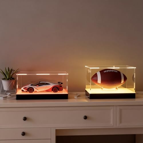 Light Up Acrylic Display Case with RGBW LED Lights, USB Powered with Switch Panel & App Control, Clear Collectible Display Box for 1: 18 Car Models & 1:24 Die-Casting Cars, 13x6.7x6.3 Inch - size: 13''(L) x 6.7''(W) x 6.3''(H)