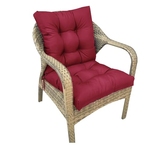 Outdoor Chair Cushions Burgundy Waterproof Wicker Chair Cushion with Back Thicker Indoor Rocking Chair Pads,41.7"*20.8" for Outdoor Indoor Home Office - color: Burgundy