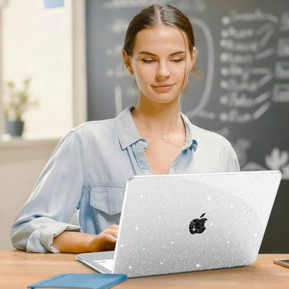 G JGOO Compatible with MacBook Neo Case 13 inch 2026 Model A3404 with A18 Pro Chip, Glitter Protective Plastic Hard Shell for Mac Neo Case with Keyboard Cover & Screen Protector, Sparkly Clear - color: Glitter Clear