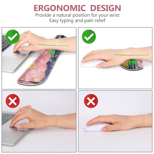 DINKY Desk Pad and Keyboard Wrist Rest, Large Mouse Pad +Keyboard Pad +Mouse Wrist Support +Coaster, 35.4 x 15.7 Inches Non-Slip Desk Mat for Office, Home, Pink Starry Sky Field - color: Pink Starry Sky Field