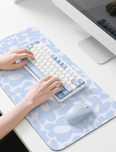 Cute Aesthetic Blue Computer Desk Keyboard Pad Mat Blue for Keyboard and Mouse, Large Mouse Pad Keyboard Mats for Desk (31.5" x 15.8") - color: Light Blue