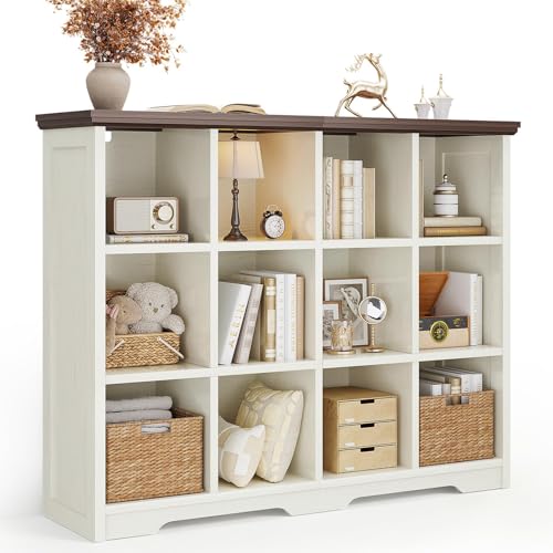 OffiGo 12 Cube Organizer Bookcase, Modern Farmhouse Open Shelf for Storage Bins & Decor, Display Bookshelf Console Closet for Living Room, Bedroom, Home Office, Walnut+White - size: 12 cube