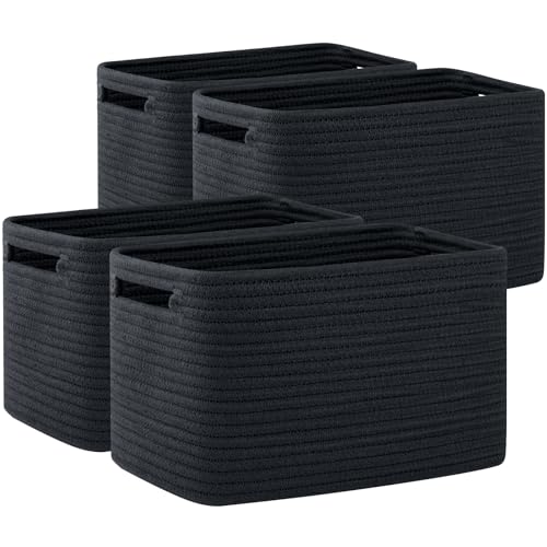 OIAHOMY 4 Pack Storage Baskets for Organizing, Cube Storage Bins for Shelves, Rectangle Storage Baskets With Handles, Woven Baskets for Storage, 16''Lx12''Wx8''H, Black - color: Black, size: 16x12x8inch
