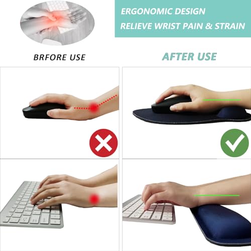 Keyboard Wrist Rest Pad Mouse Pad with Wrist Support Set of 3, Mousepad with Non-Slip Rubber Base, Ergonomic Memory Foam Mouse Wrist Cushion Support for Home Office Laptop Computer Gaming, Navy Blue - color: Navy Blue